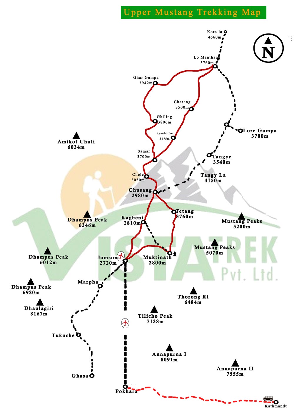 Upper Mustang Trekking Map